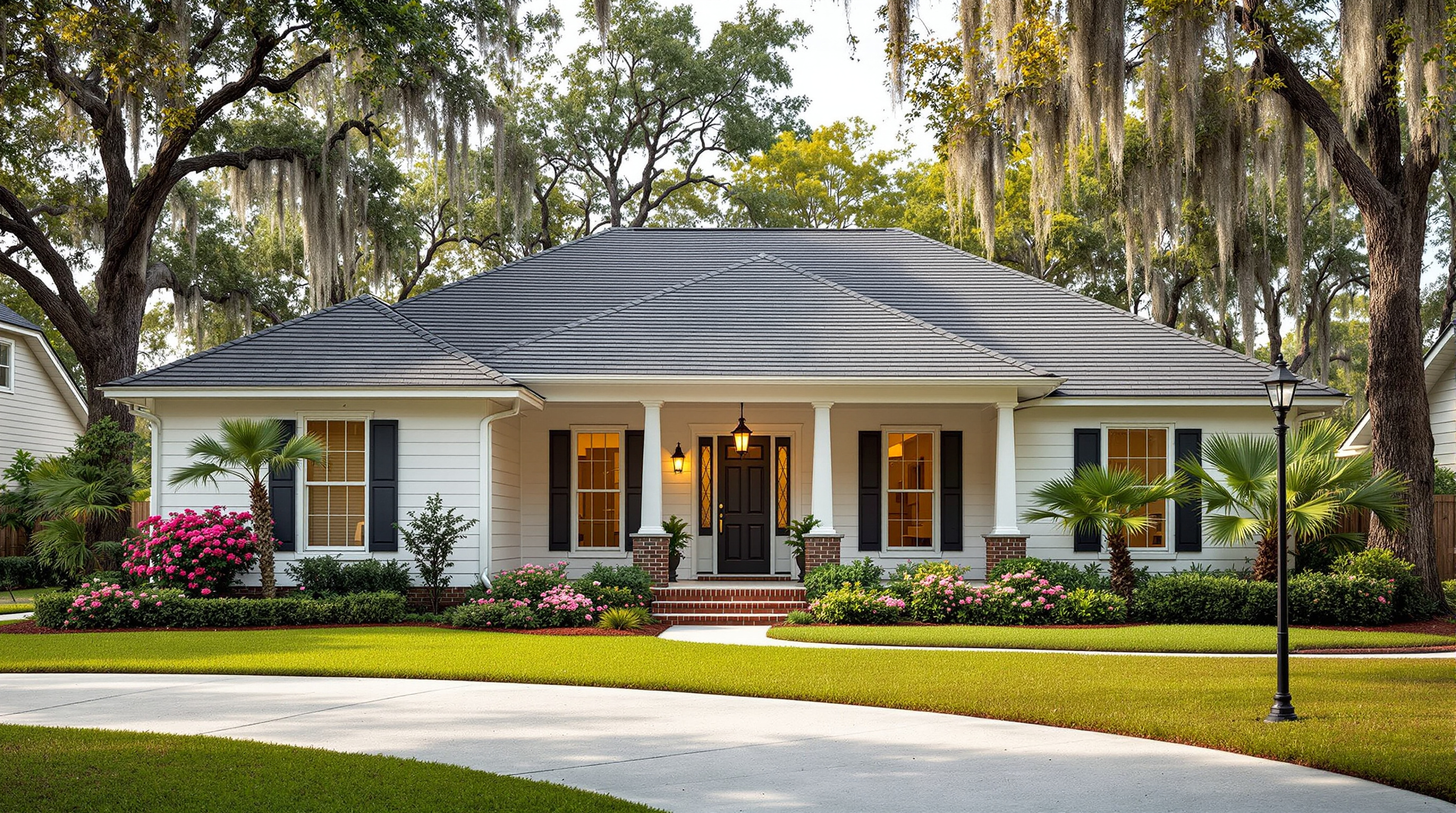 Residential roof replacement completed by Southern Roofing Systems on a home in Mobile, Mobile County, Alabama showing new architectural shingles installed with six-nail pattern and sealed roof deck built for Gulf Coast conditions including 140 to 160 mph design wind speeds and 66 inches of annual rainfall across the southern Alabama climate