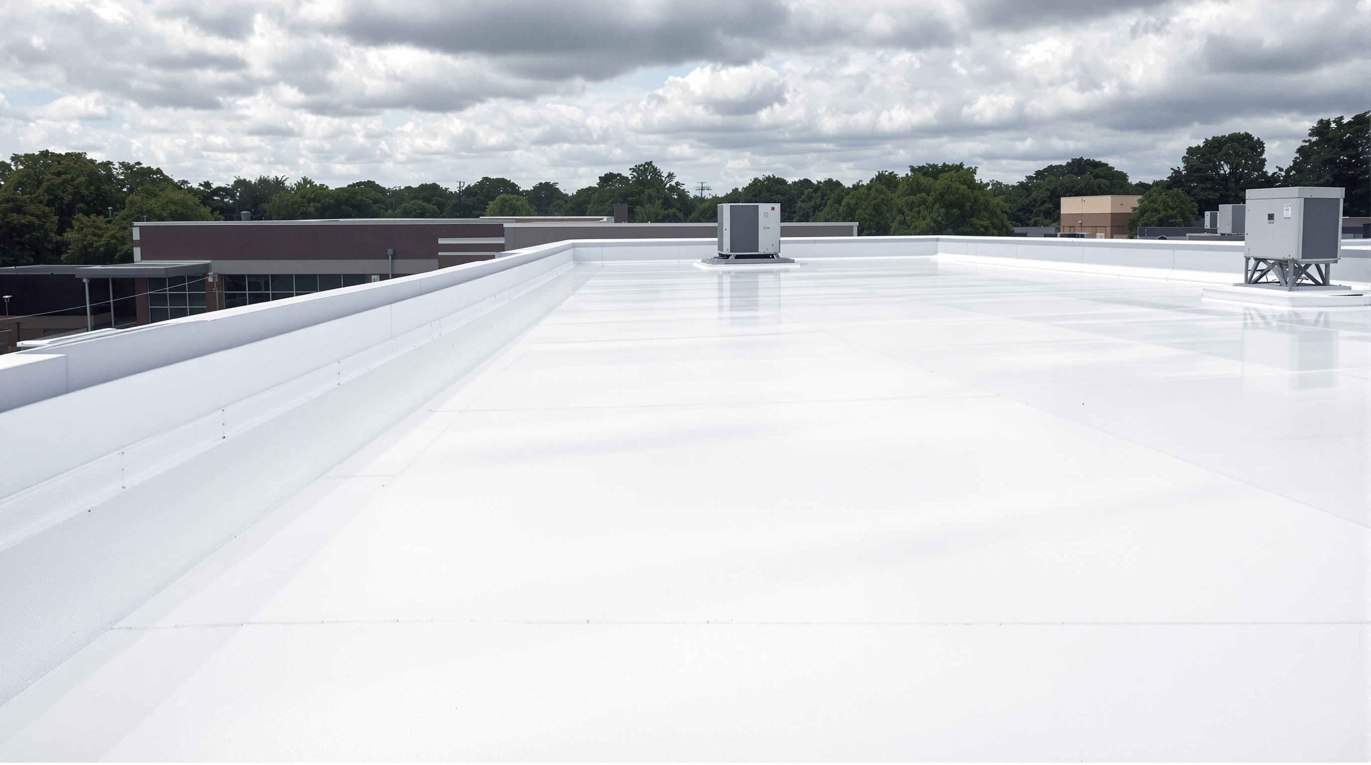 Commercial flat roofing installation with TPO membrane on a low-slope commercial property in Mobile, Alabama