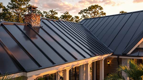 Standing seam metal roofing installation on a residential home in South Alabama — 40-60 year Gulf Coast lifespan