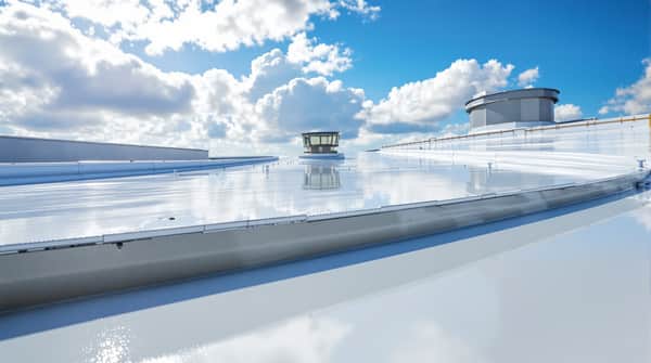PVC roofing membrane installation on a commercial property in Baldwin County — chemical-resistant and fire-rated single-ply system